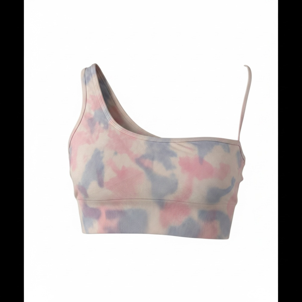 Bo+Tee Evolve Seamless Asymmetric One Shoulder Crop Top Sports Bra Tie Dye